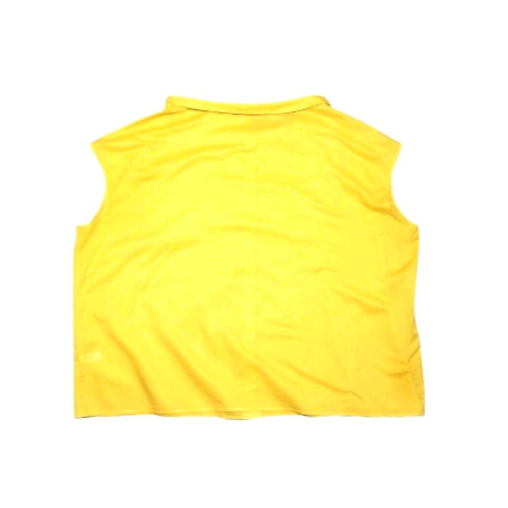 ARAKS Golden Yellow Top Collared Cotton Button Front Necktie Cap Sleeve XL 14 16 - Picture 5 of 7